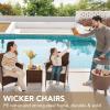 imageDevoko Patio Porch Furniture Sets 3 Pieces PE Rattan Wicker Chairs with Table Outdoor Garden Furniture Sets BrownBlueBrownBeige