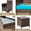 imageDevoko Patio Porch Furniture Sets 3 Pieces PE Rattan Wicker Chairs with Table Outdoor Garden Furniture Sets BrownBlueBrownBlue
