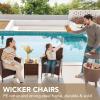 imageDevoko Patio Porch Furniture Sets 3 Pieces PE Rattan Wicker Chairs with Table Outdoor Garden Furniture Sets BrownBlueBrownGrey