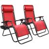 imageDevoko Set of 2 Zero Gravity Lounge Chairs Outdoor Folding Adjustable Steel Mesh Recliner Chairs with Cup Holder ampamp Removable Pillow for Patio Garden Lawn Beach BeigeRed