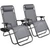 imageDevoko Set of 2 Zero Gravity Lounge Chairs Outdoor Folding Adjustable Steel Mesh Recliner Chairs with Cup Holder ampamp Removable Pillow for Patio Garden Lawn Beach BeigeGrey