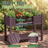 imageDevoko Elevated Resin Raised Garden Bed with Divider Outdoor Planter Box Stand with Drainage Holes Ergonomic Height and Bottom Storage Shelf for Flowers Vegetables and Herbs BrownBrown
