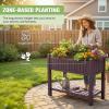 imageDevoko Elevated Resin Raised Garden Bed with Divider Outdoor Planter Box Stand with Drainage Holes Ergonomic Height and Bottom Storage Shelf for Flowers Vegetables and Herbs BrownBrown