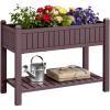 imageDevoko Elevated Resin Raised Garden Bed with Divider Outdoor Planter Box Stand with Drainage Holes Ergonomic Height and Bottom Storage Shelf for Flowers Vegetables and Herbs BrownBrown