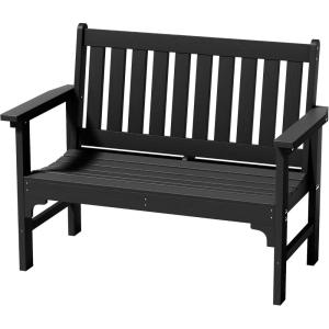 imageDevoko Outdoor Bench HDPE Garden Bench Weatherproof 2Person Heavy Duty Patio Bench for Outdoors Patio Porch Backyard BlackBlack