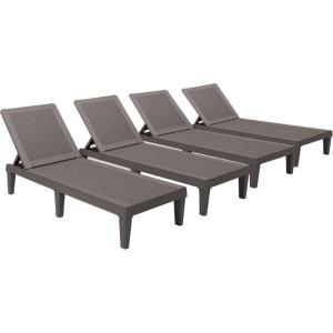 imageDevoko Outdoor Chaise Lounge Chair Set of 2 with 5Position Adjustable Back Waterproof amp Lightweight PP Lounge Chairs for Outside Pool Patio BlackDeep Brown