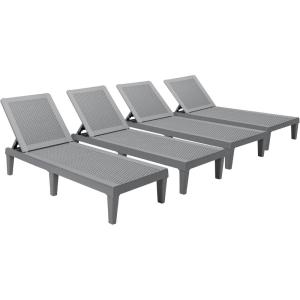 imageDevoko Outdoor Chaise Lounge Chair Set of 2 with 5Position Adjustable Back Waterproof amp Lightweight PP Lounge Chairs for Outside Pool Patio BlackLight Grey