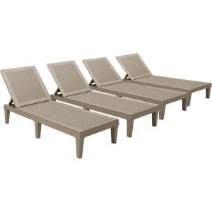 imageDevoko Outdoor Chaise Lounge Chair Set of 2 with 5Position Adjustable Back Waterproof amp Lightweight PP Lounge Chairs for Outside Pool Patio BlackLight Brown