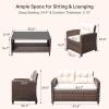 imageDevoko 4Piece Patio Furniture Set AllWeather PE Rattan Outdoor Conversation Set with Thick Cushions amp Glass Coffee Table Brown Wicker Patio Sofa Set for Backyard Porch Garden