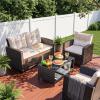 imageDevoko 4Piece Patio Furniture Set AllWeather PE Rattan Outdoor Conversation Set with Thick Cushions amp Glass Coffee Table Brown Wicker Patio Sofa Set for Backyard Porch Garden