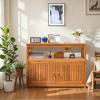 imageDevoko Outdoor Storage Cabinet Weatherproof Cabinet Acacia Wood with 2 Magnetic Doors and Shelve Outdoor Buffet TV Stand Potting Table BrownBrown