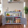 imageDevoko Outdoor Storage Cabinet Weatherproof Cabinet Acacia Wood with 2 Magnetic Doors and Shelve Outdoor Buffet TV Stand Potting Table BrownGrey