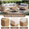imageDevoko Patio Furniture Set7 Pieces Outdoor Wicker Sectional Couch with Thick Cushions ampGlass Tabletop PE Rattan Backyard Conversation Sofa with Coffee Table for Deck PorchBeige