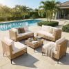 imageDevoko Patio Furniture Set7 Pieces Outdoor Wicker Sectional Couch with Thick Cushions ampGlass Tabletop PE Rattan Backyard Conversation Sofa with Coffee Table for Deck PorchBeige