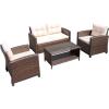 imageDevoko 4Piece Patio Furniture Set AllWeather PE Rattan Outdoor Conversation Set with Thick Cushions amp Glass Coffee Table Brown Wicker Patio Sofa Set for Backyard Porch Garden