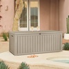 image:imageDevoko 100 Gallon Outdoor Storage Box Waterproof Resin Deck Box for Patio Furniture Lockable Container for Garden Cushions amp Pool Supplies Black 100 GallonLight Brown