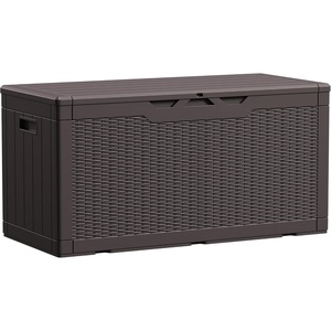 image:imageDevoko 100 Gallon Outdoor Storage Box Waterproof Resin Deck Box for Patio Furniture Lockable Container for Garden Cushions amp Pool Supplies Black 100 GallonDark Brown