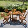 image:imageDevoko 5 PCS Patio Furniture Patio Dining Set Acacia Wood Outdoor Table and Chairs with 4 Folding Chairs and 37 Round Movable Table Outdoor Dining Set for Lawn Balcony Garden Light BrownLight Brown