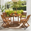 image:imageDevoko 5 PCS Patio Furniture Patio Dining Set Acacia Wood Outdoor Table and Chairs with 4 Folding Chairs and 37 Round Movable Table Outdoor Dining Set for Lawn Balcony Garden Light BrownLight Brown