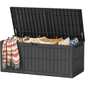 image:imageDevoko 185 Gallon Deck Box Resin Outdoor Storage Box Waterproof  Large Outdoor Storage Bench Lockable for Outside PatioBlack