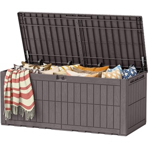 image:imageDevoko 185 Gallon Deck Box Resin Outdoor Storage Box Waterproof  Large Outdoor Storage Bench Lockable for Outside PatioDeep Brown